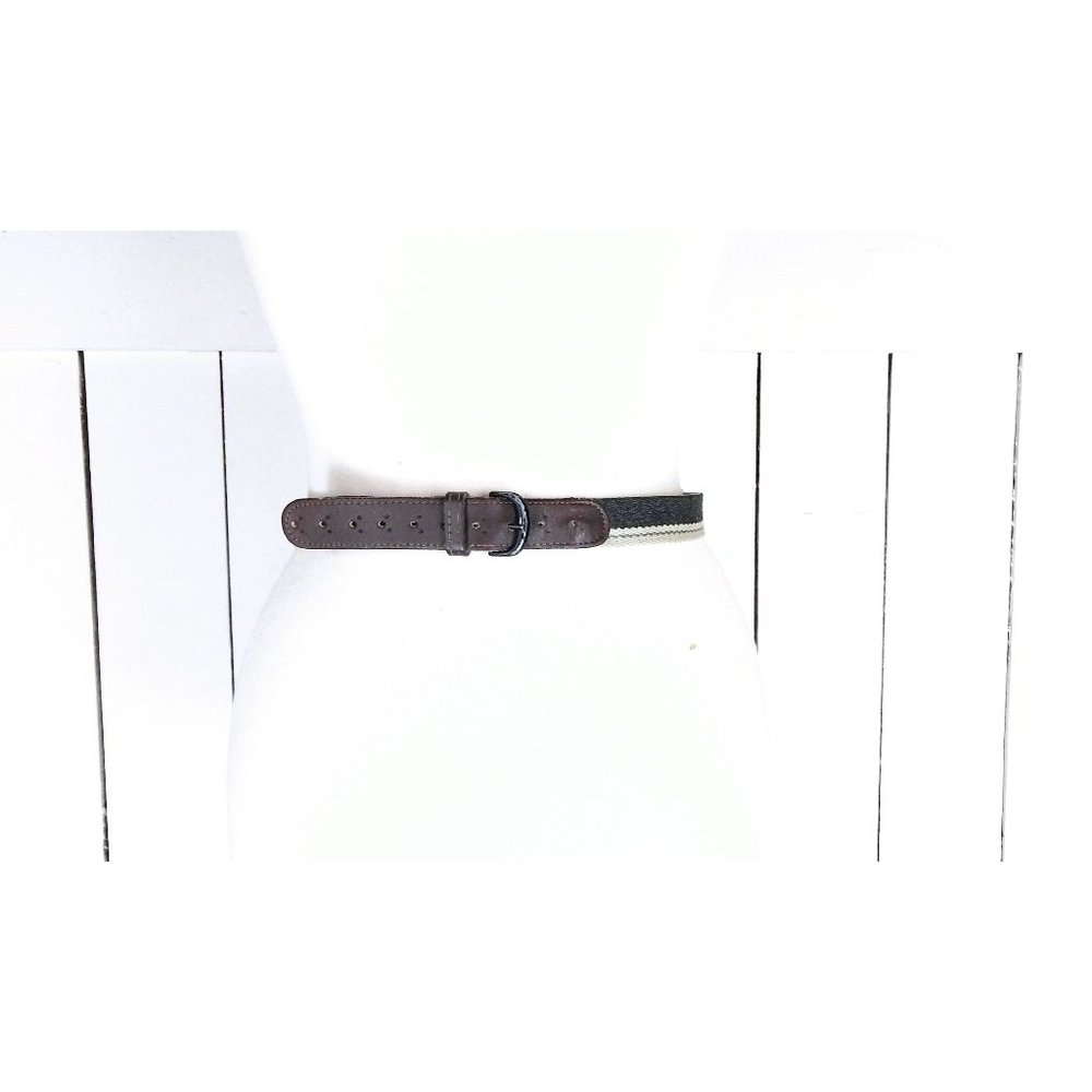 Striped canvas chord leather belt -38